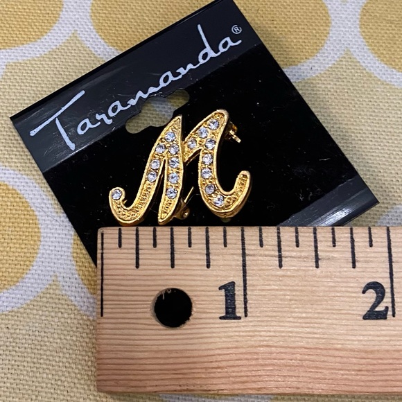 Gold M Initial Brooch with Rhinestones NWT - Picture 2 of 5
